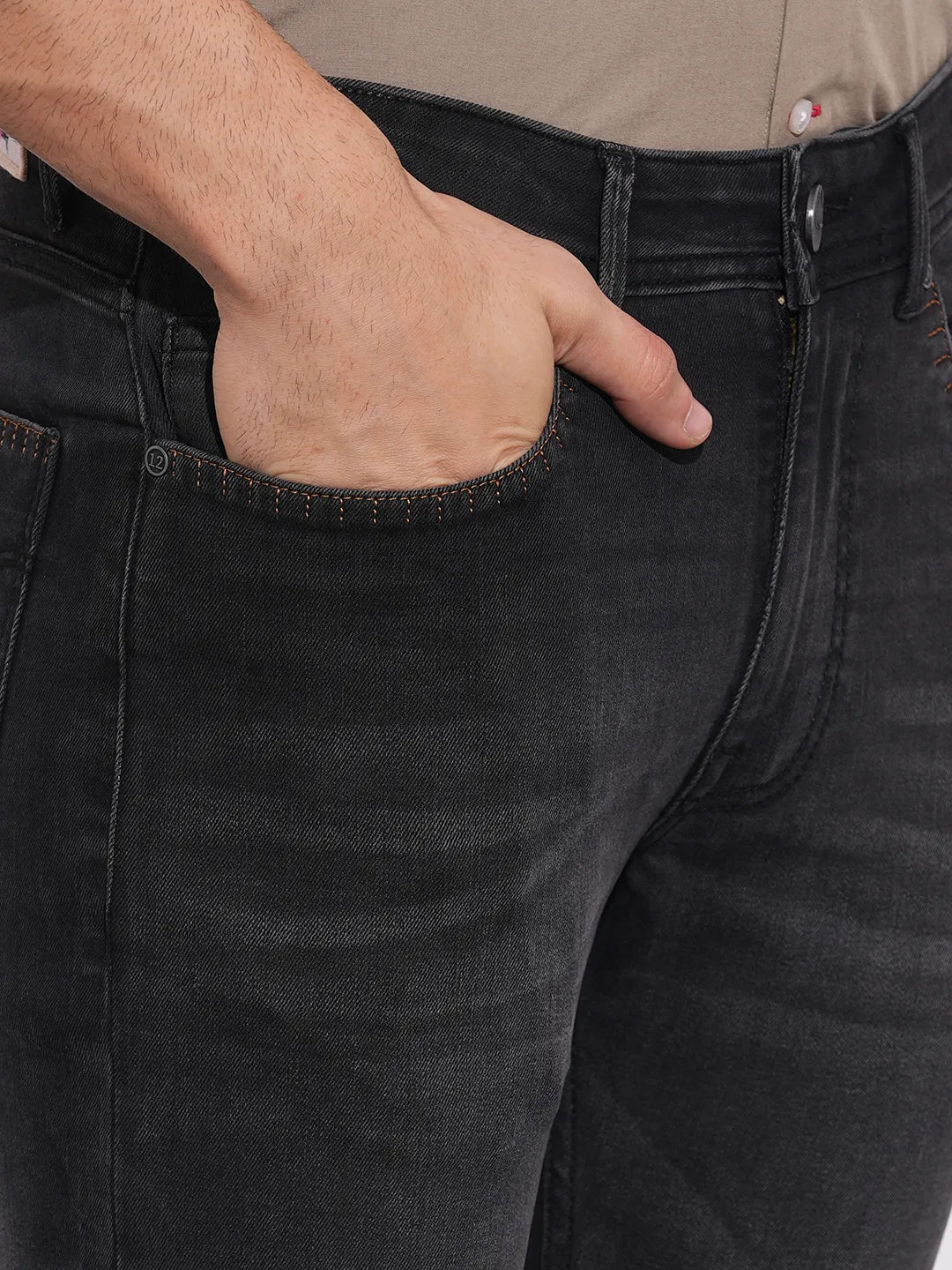 Grey Straight Fit Cotton Blend Men's Denims by Being Human Clothing