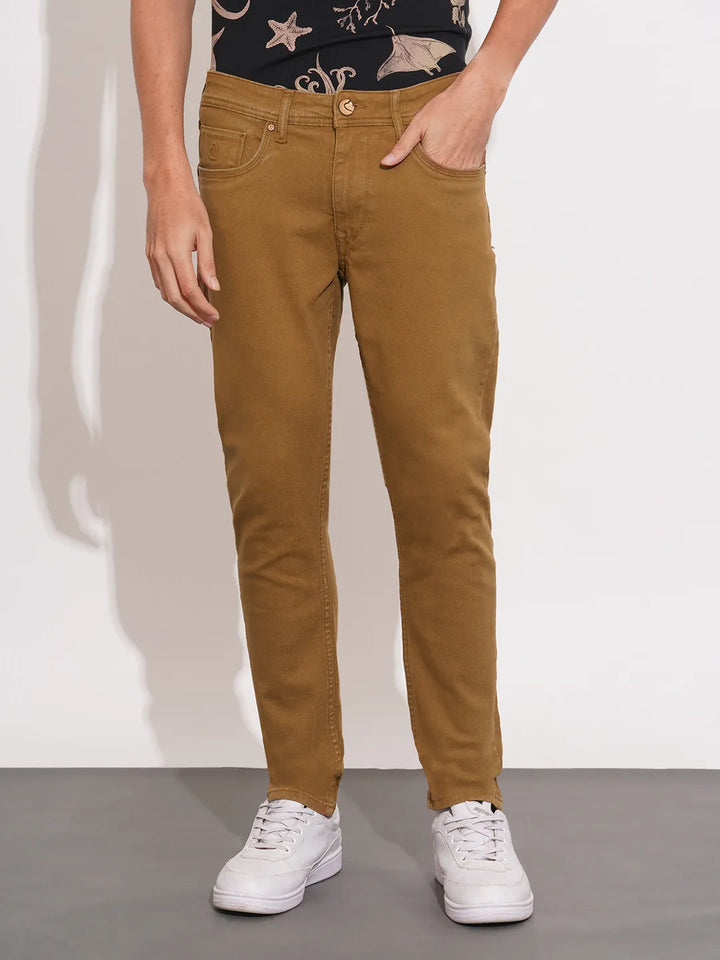 Brown Argon-Cropped Fit Denims for Men