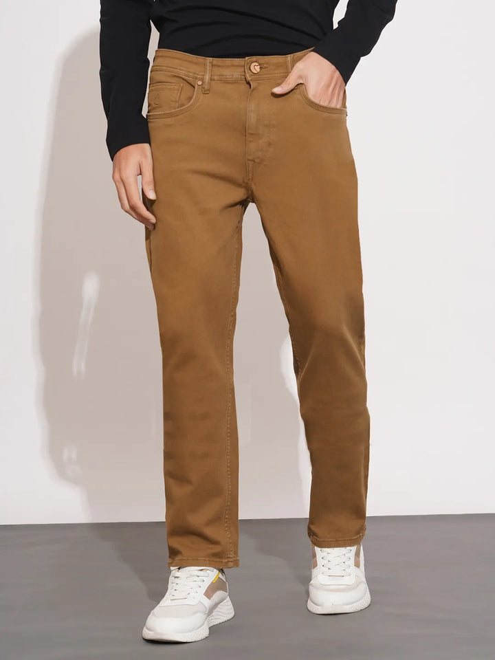 Brown Krypton-Straight Fit Denims for Men