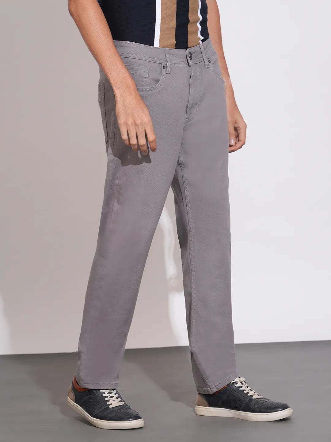 Grey Straight Fit Cotton Blend Men's Denims by Being Human Clothing