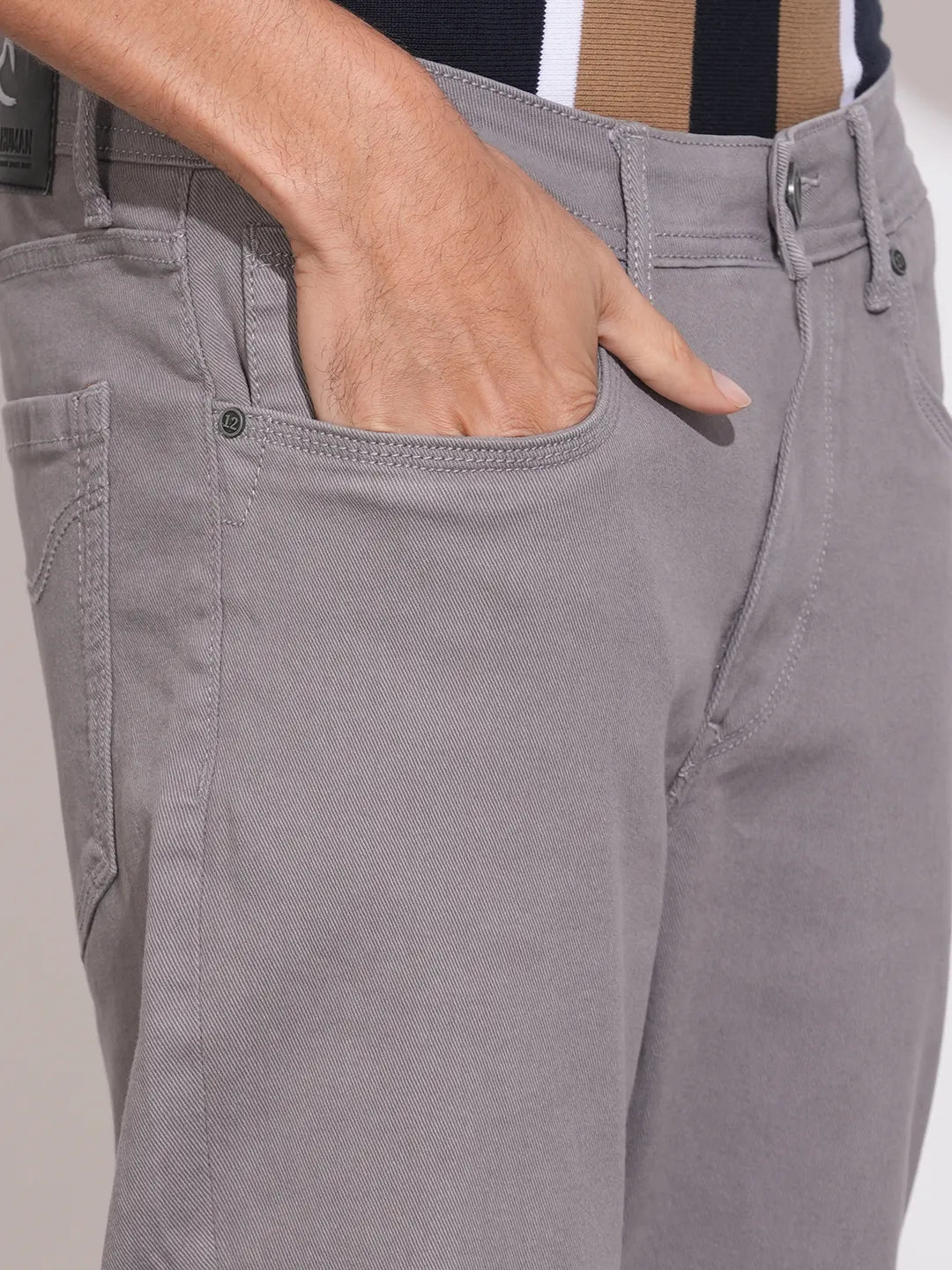 Grey Straight Fit Cotton Blend Men's Denims by Being Human Clothing