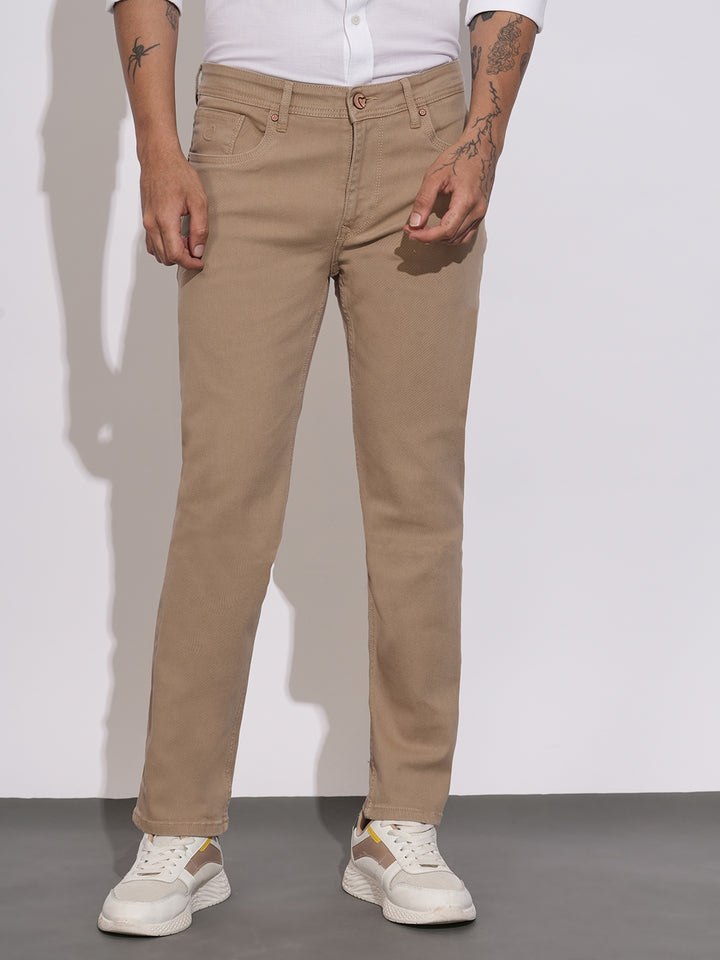 Khaki Krypton-Straight Fit Denims for Men