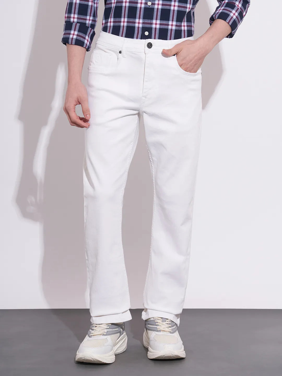 Men's White Boot Cut Mid-Rise Jeans by Being Human Clothing