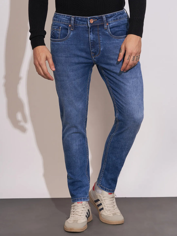 Blue Argon-Cropped Fit Denims for Men by Being Human Clothing