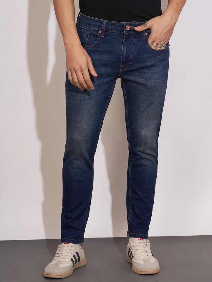 Blue Argon-Cropped Fit Denims for Men by Being Human Clothing