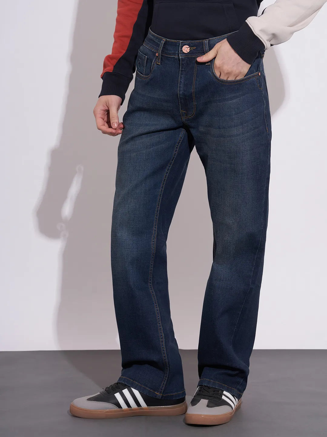 Being Human Men's Dark Blue Mid-Rise Boot Cut Jeans