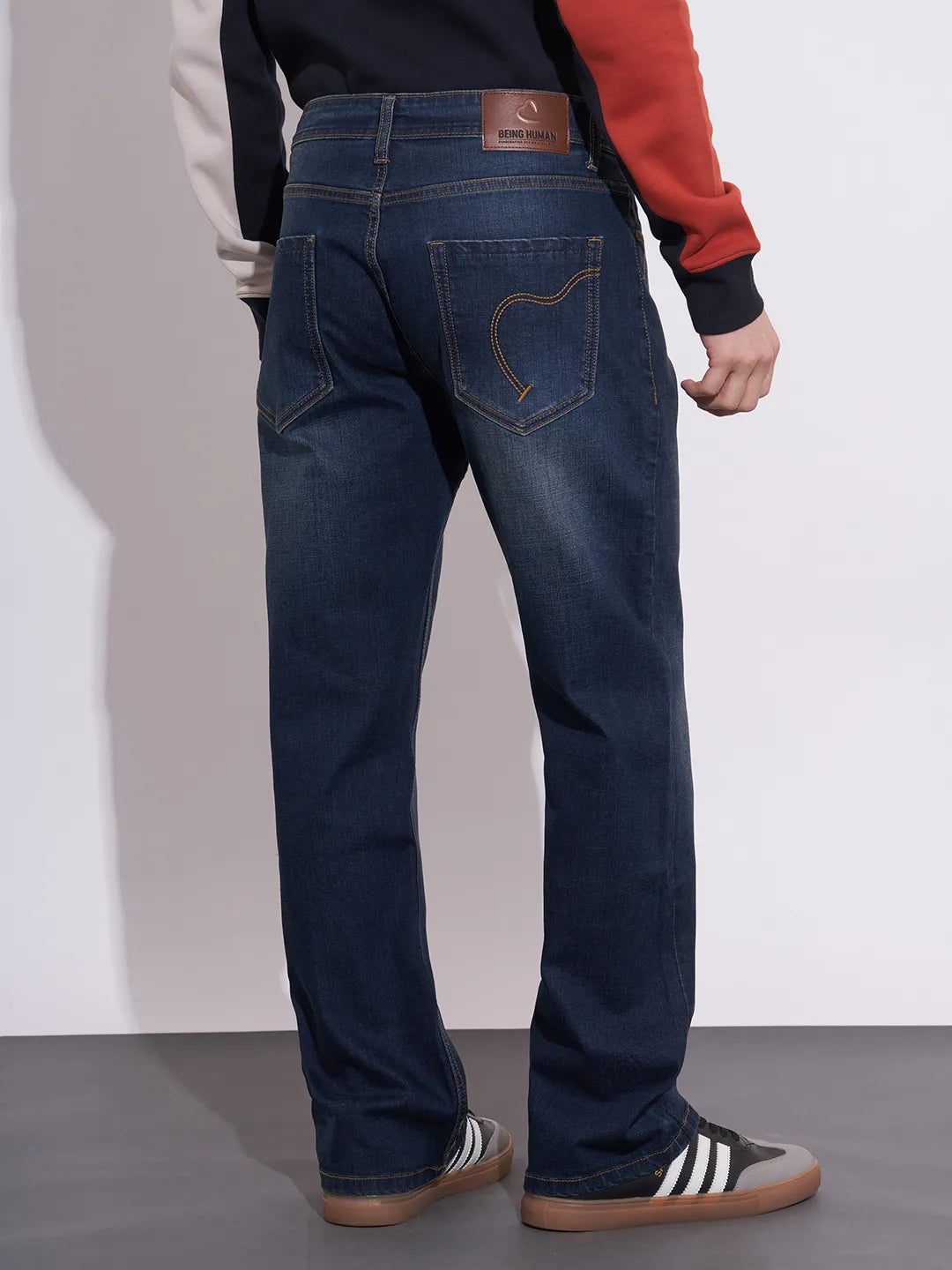 Being Human Men's Dark Blue Mid-Rise Boot Cut Jeans