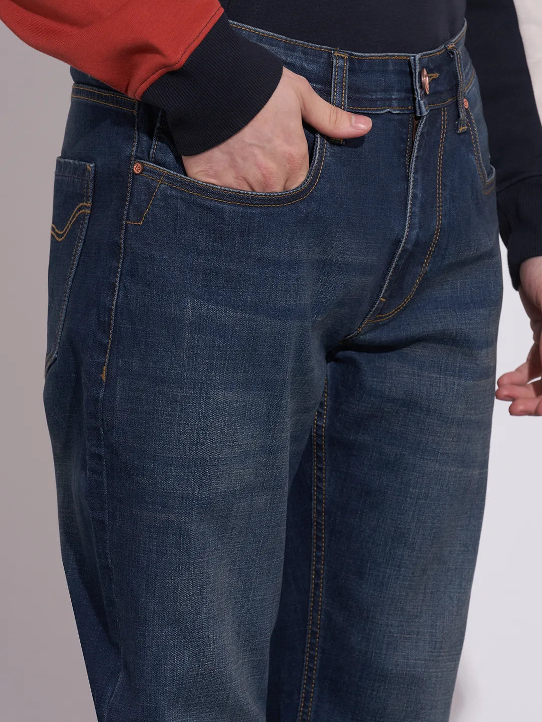 Being Human Men's Dark Blue Mid-Rise Boot Cut Jeans