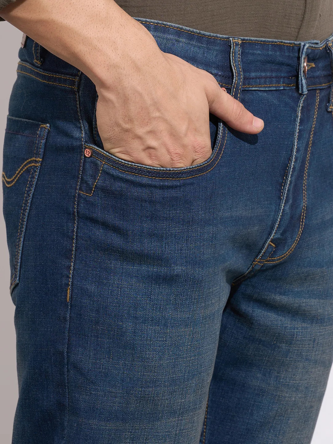 Men's Dark Blue Mid-Rise Straight Fit Jeans by Being Human Clothing