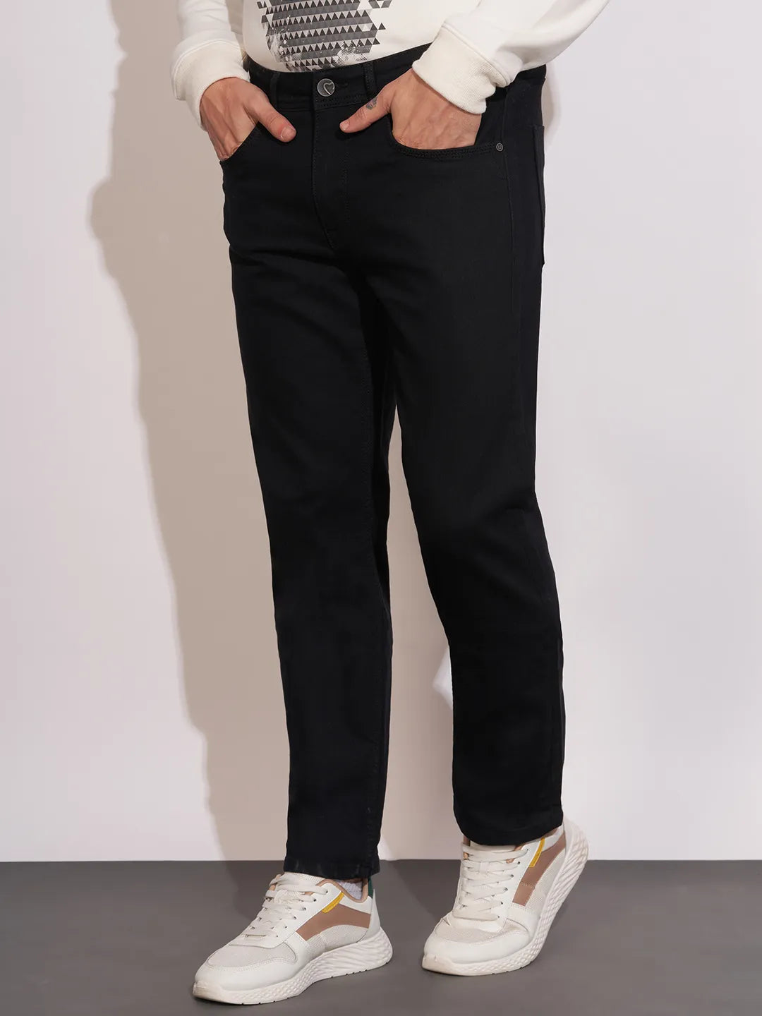 Black Straight Fit Denims For Men By Being Human Clothing