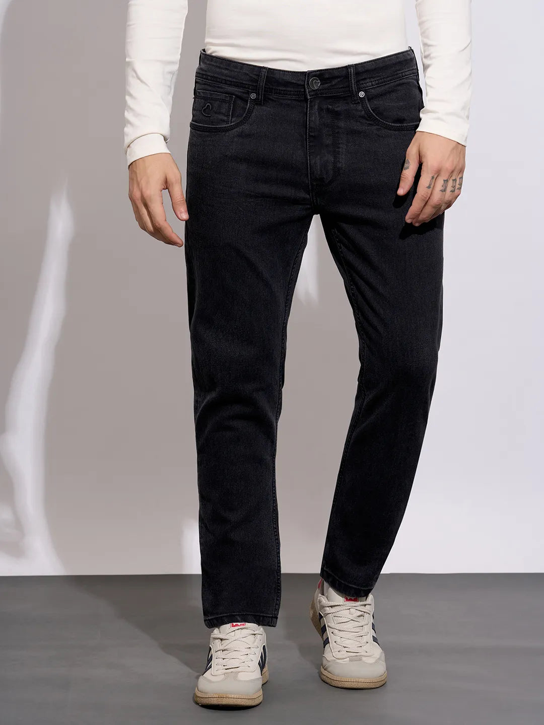 Men's Black Mid-Rise Slim Fit Jeans by Being Human Clothing