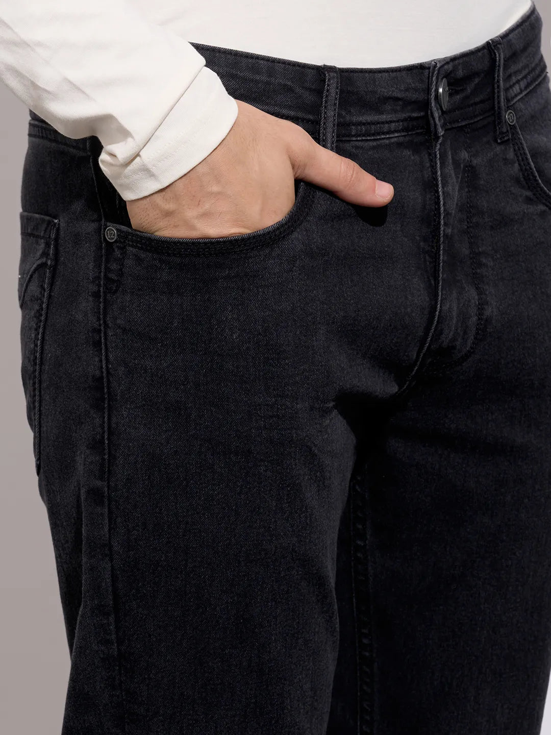 Men's Black Mid-Rise Slim Fit Jeans by Being Human Clothing