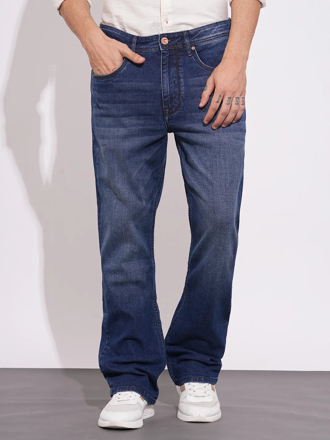 Men's Blue Mid-Rise Boot Cut Jeans by Being Human Clothing
