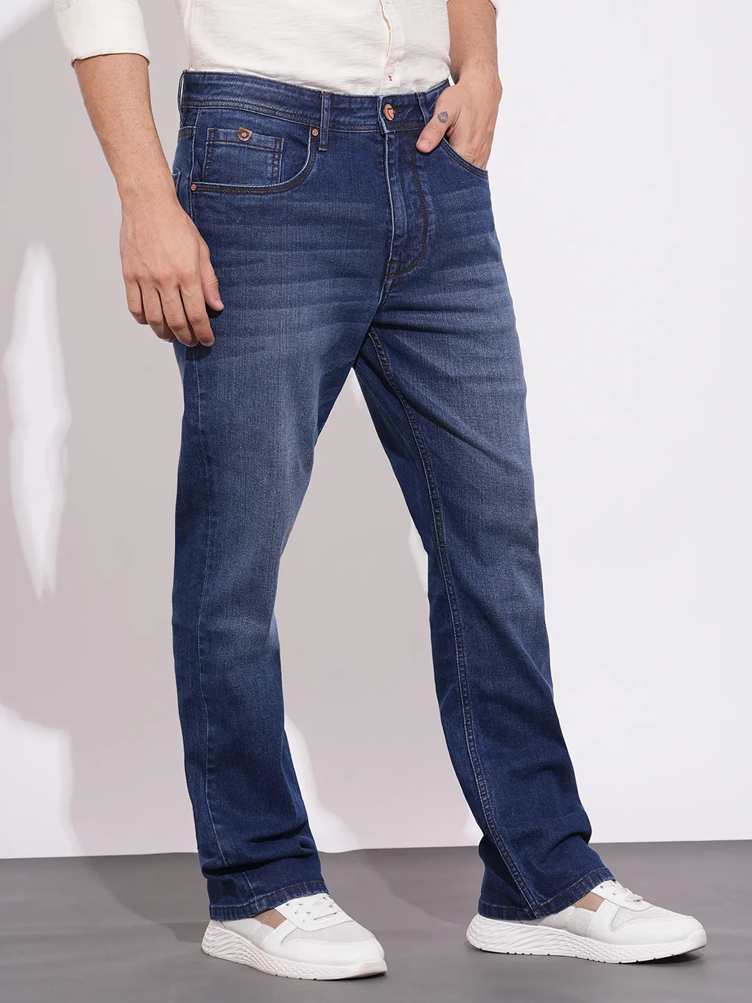 Men's Blue Mid-Rise Boot Cut Jeans by Being Human Clothing