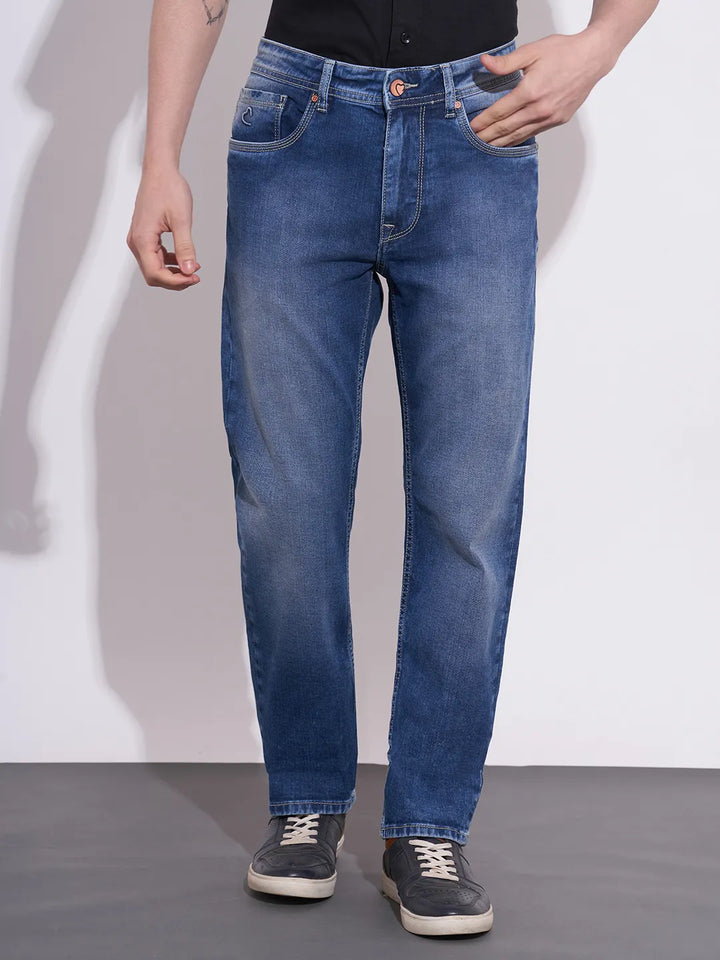 Blue Krypton-Straight Fit Denims for Men by Being Human Clothing