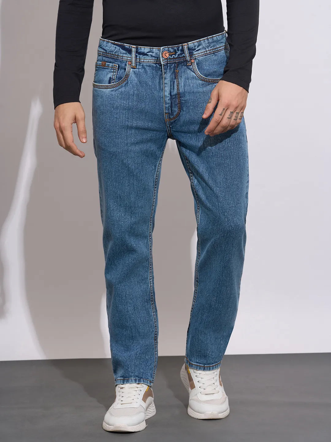 Men's Blue Straight Fit Light-Wash Jeans by Being Human Clothing