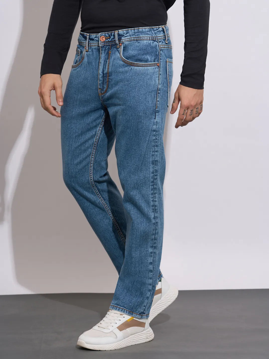 Men's Blue Straight Fit Light-Wash Jeans by Being Human Clothing