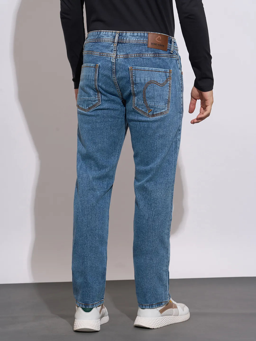 Men's Blue Straight Fit Light-Wash Jeans by Being Human Clothing