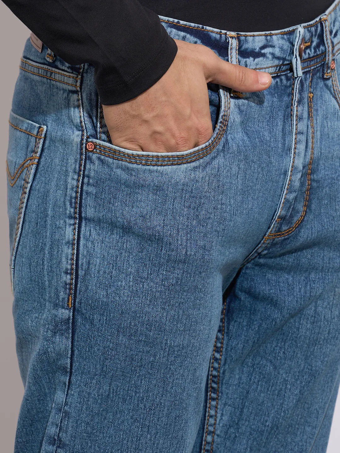 Men's Blue Straight Fit Light-Wash Jeans by Being Human Clothing