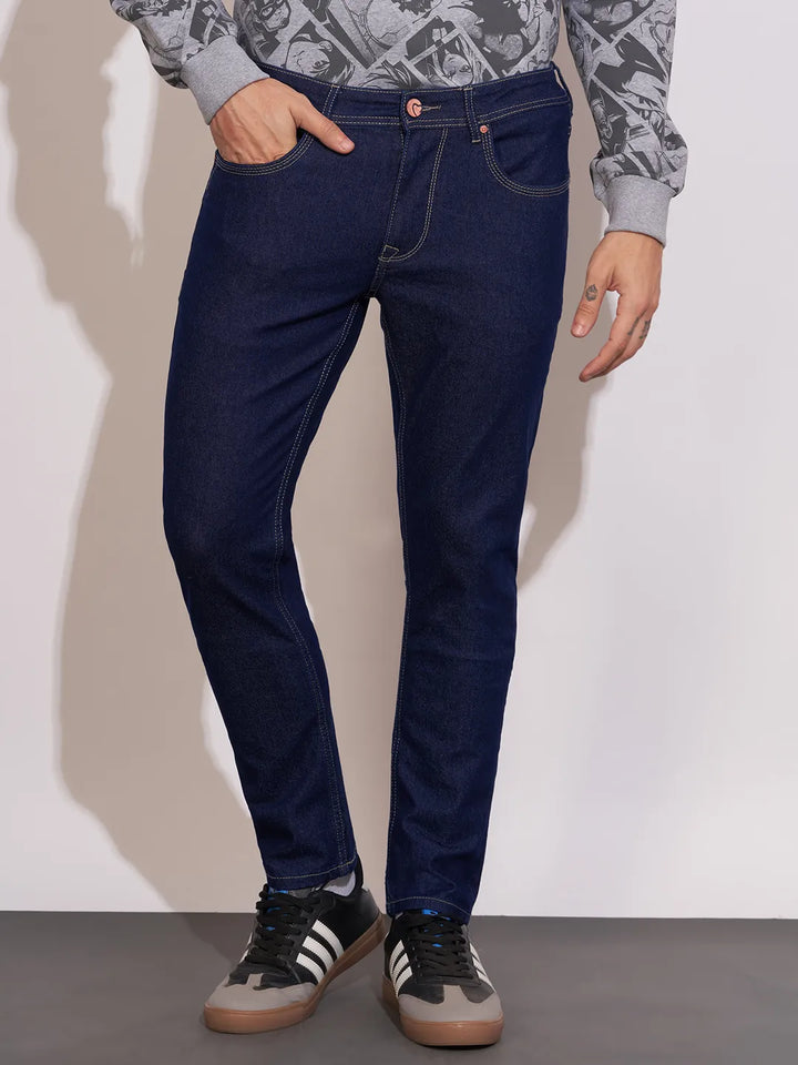 Dark Blue Cropped Fit Denims For Men By Being Human Clothing