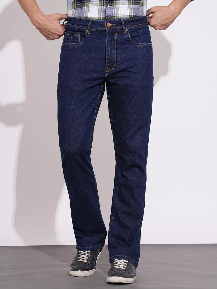 Dark Blue Boot Cut Fit Denims For Men By Being Human Clothing