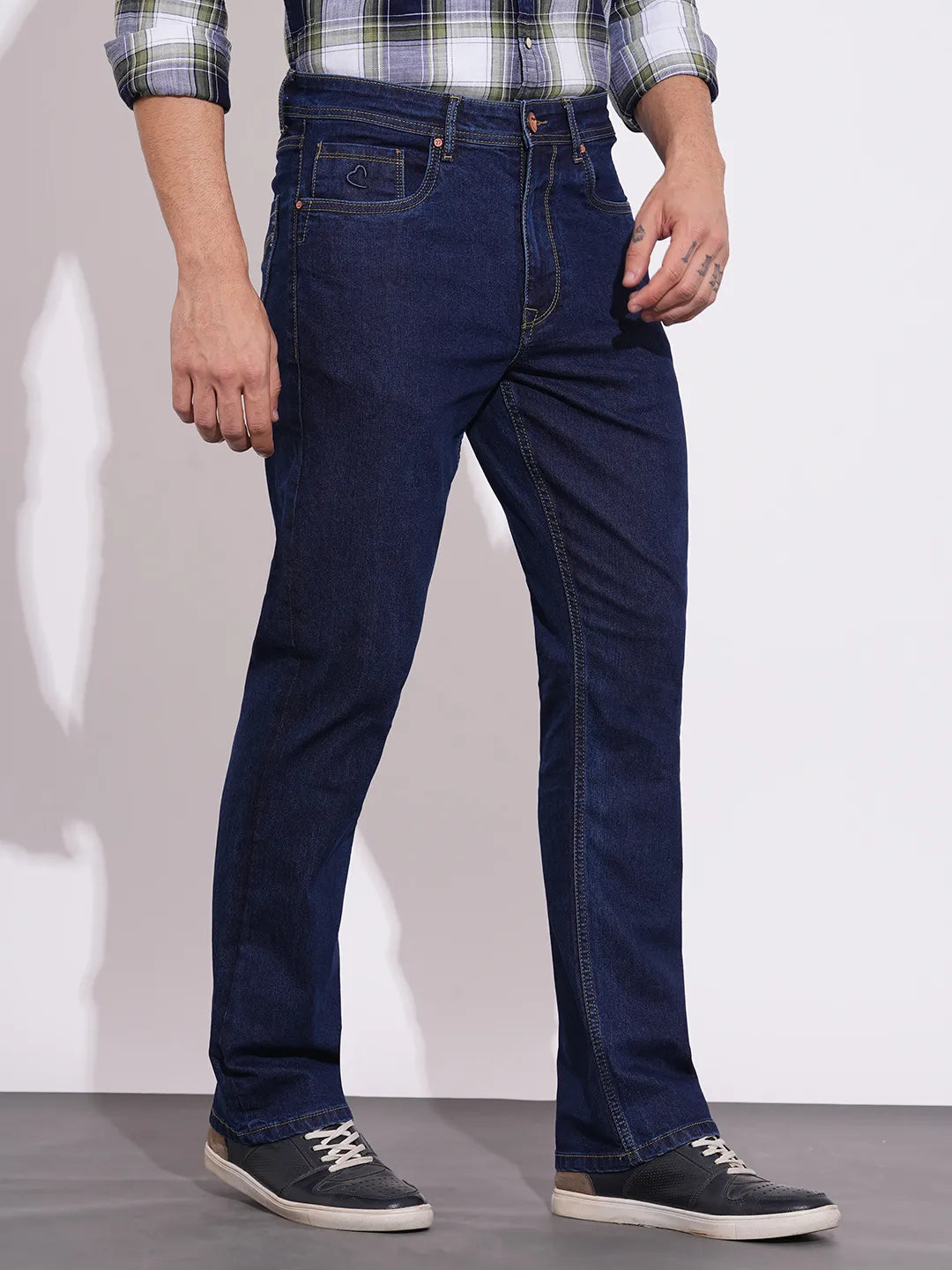 Being Human Men's Dark Blue Mid-Rise Boot Cut Jeans