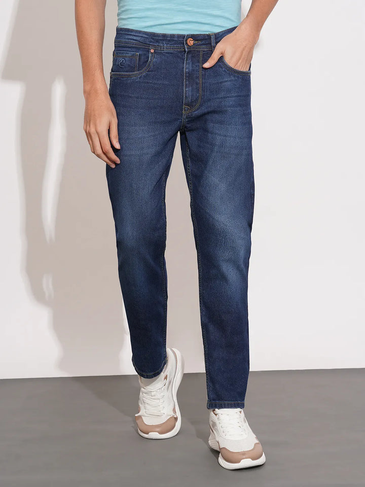 Dark Blue Straight Fit Denims For Men By Being Human Clothing