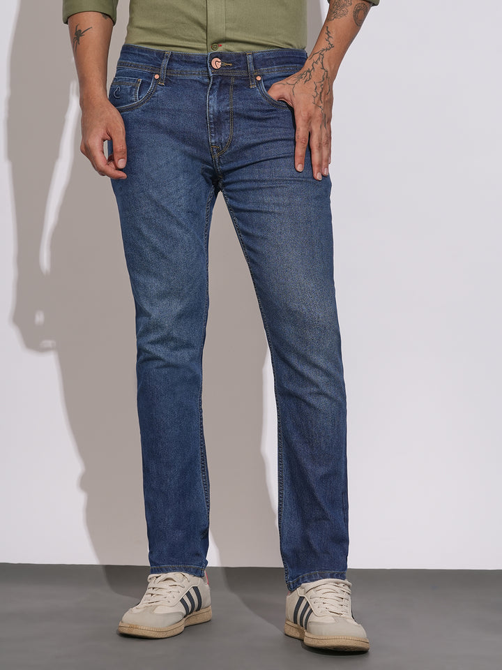 Dark Tone Cropped Fit Denims For Men