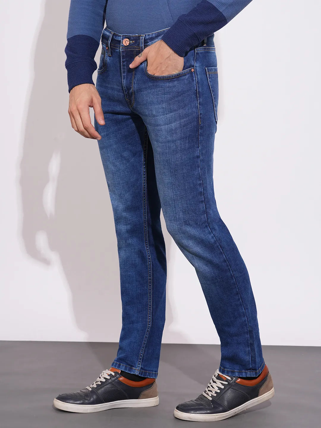 Men's Blue Mid-Rise Cropped Fit Skinny Jeans by Being Human Clothing