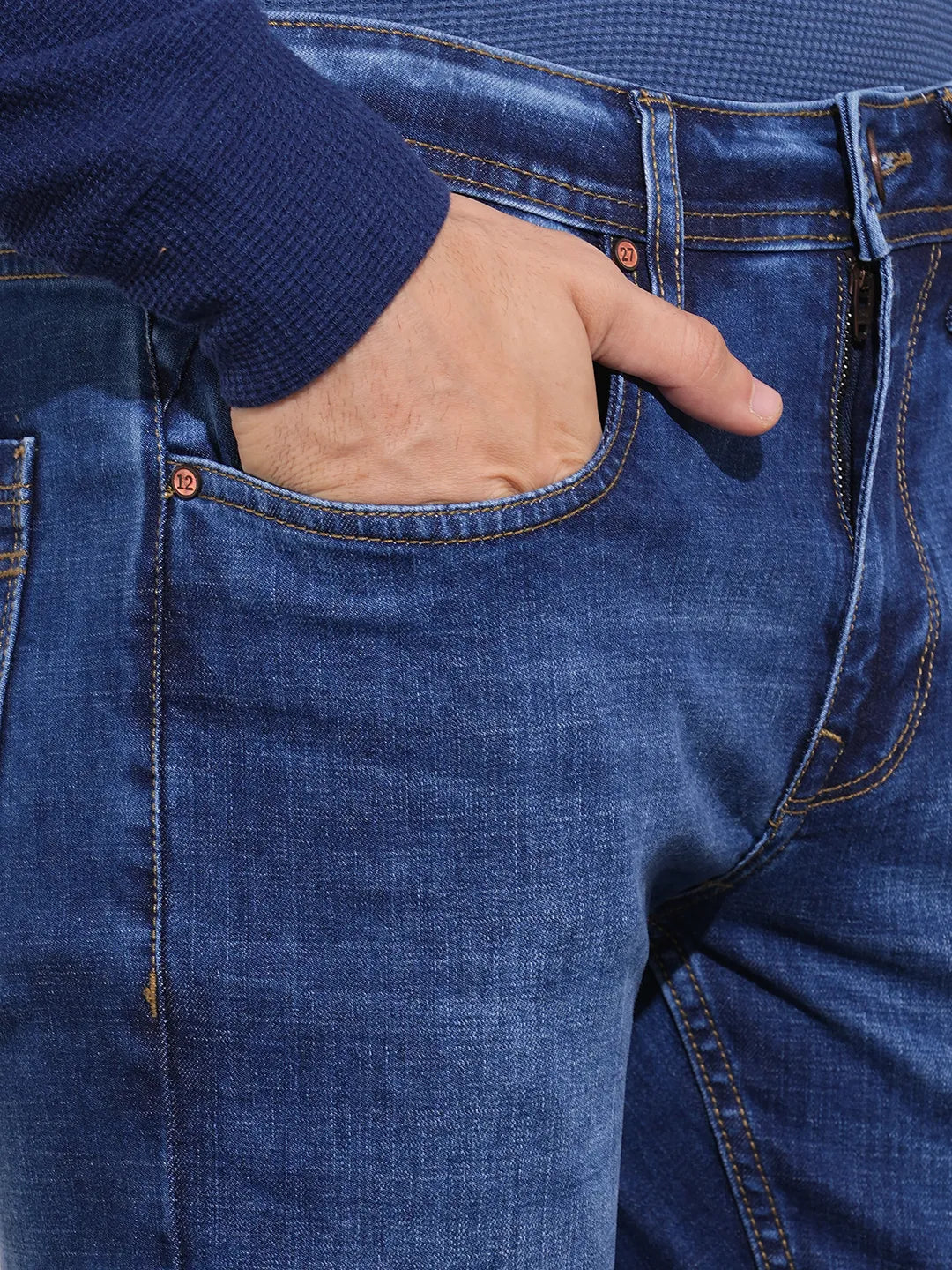 Men's Blue Mid-Rise Cropped Fit Skinny Jeans by Being Human Clothing