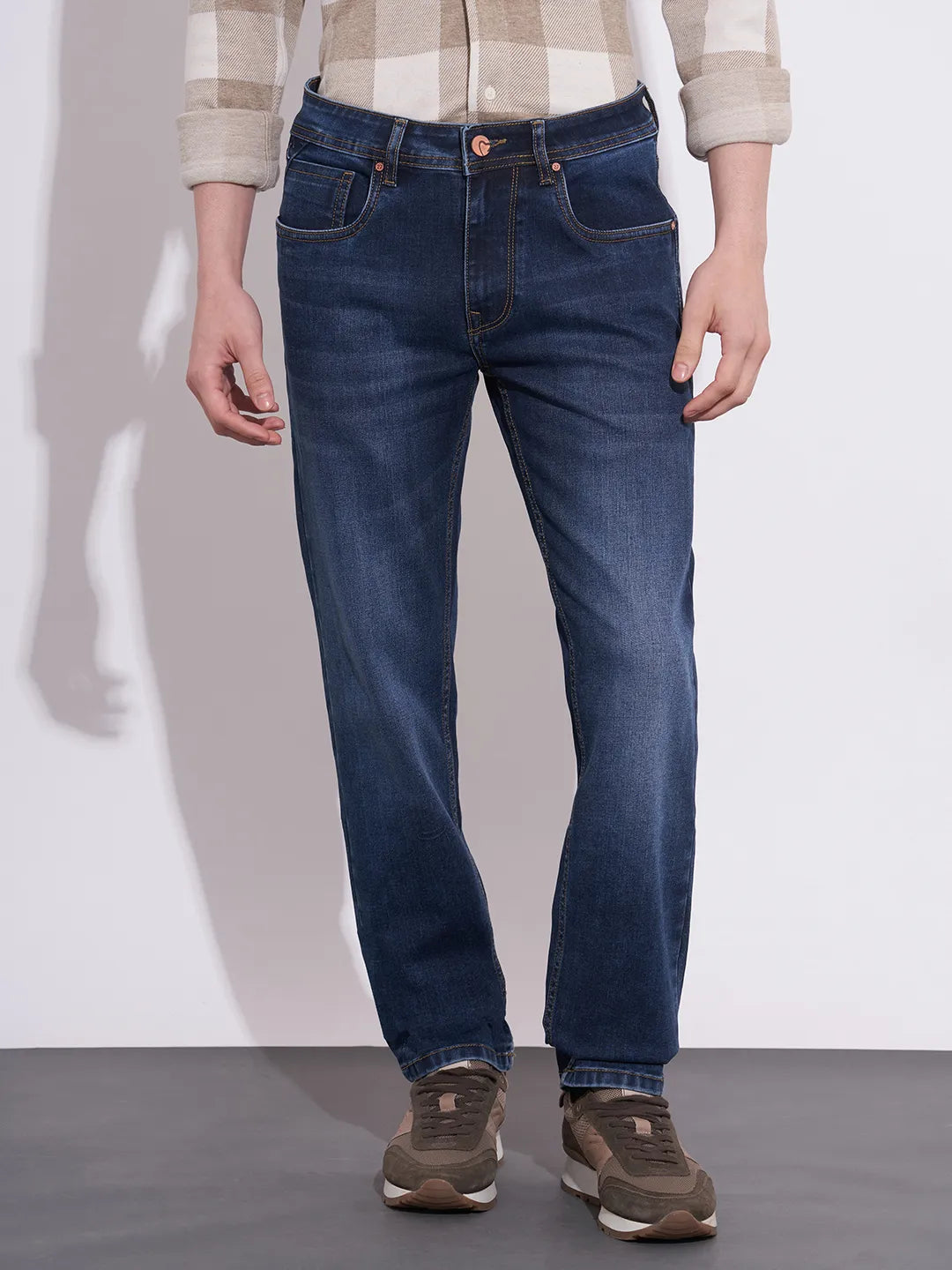 Men's Dark Blue Mid-Rise Straight Fit Jeans by Being Human Clothing