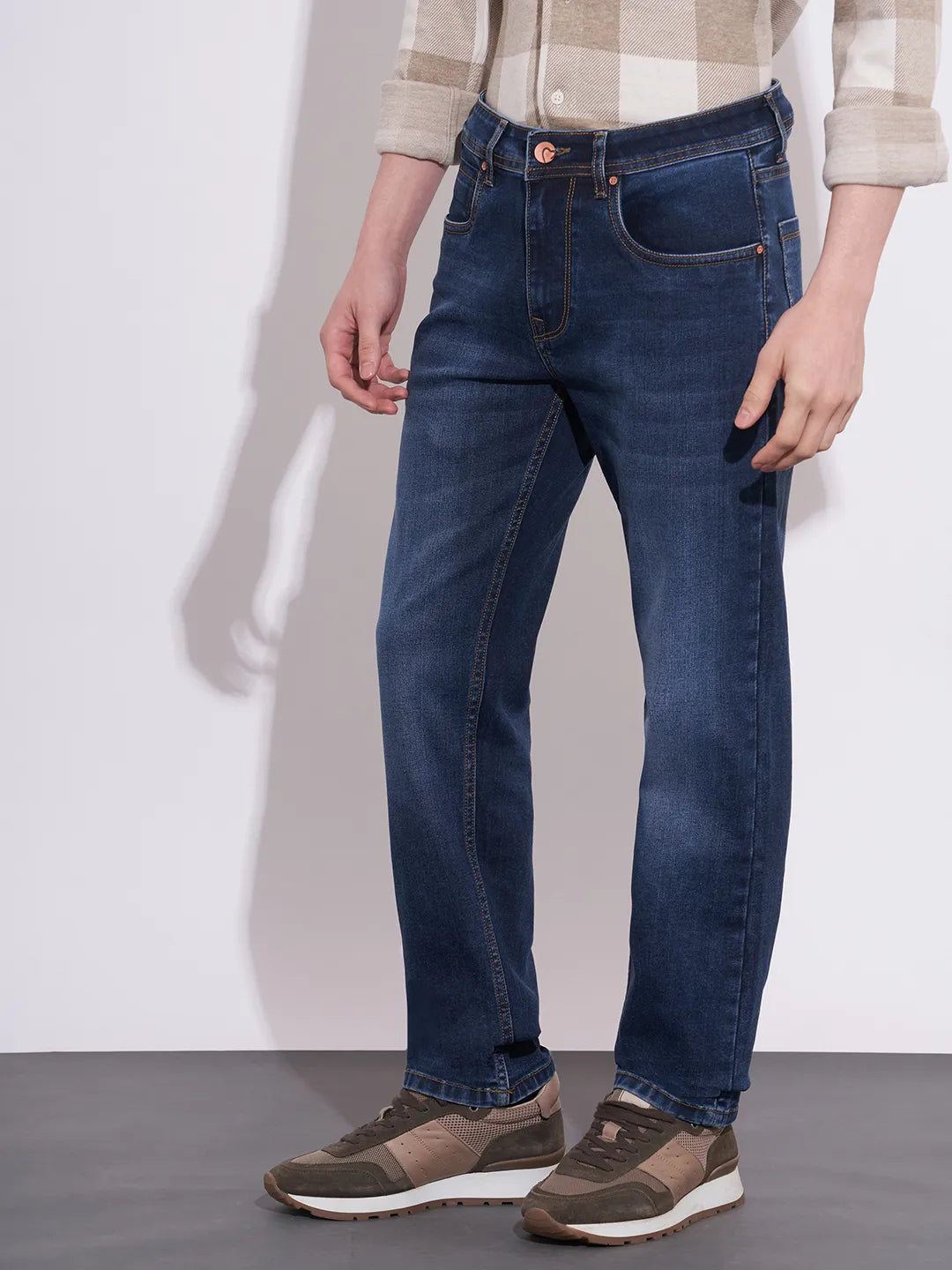 Men's Dark Blue Mid-Rise Straight Fit Jeans by Being Human Clothing