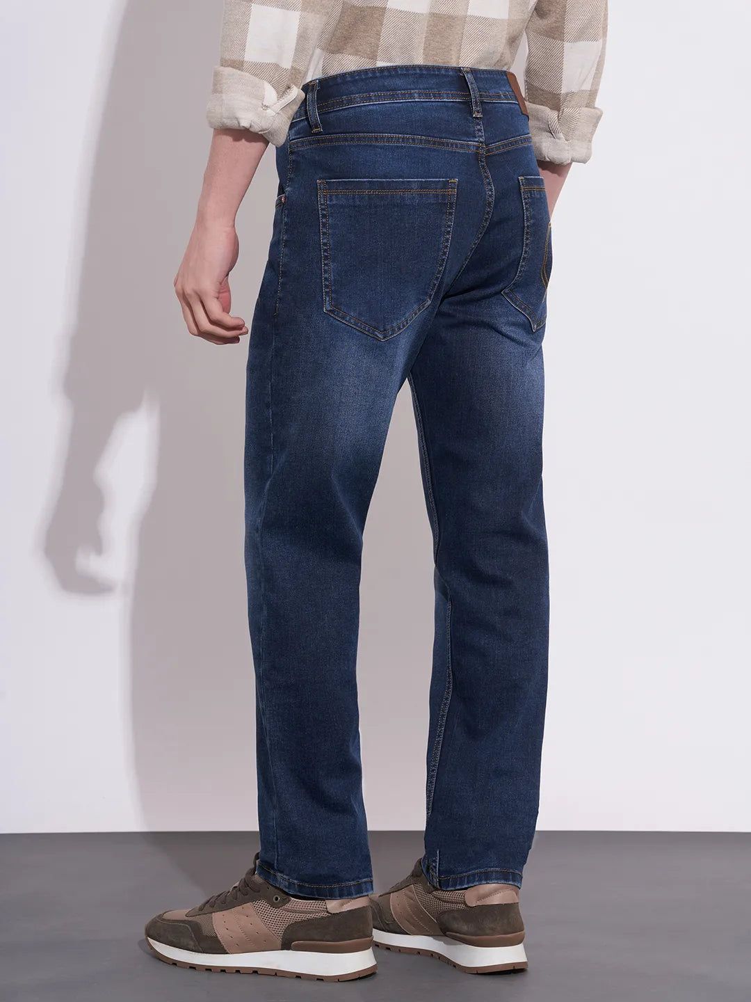 Men's Dark Blue Mid-Rise Straight Fit Jeans by Being Human Clothing