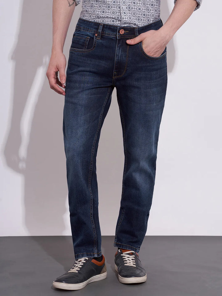 Blue Argon-Cropped Fit Denims for Men by Being Human Clothing