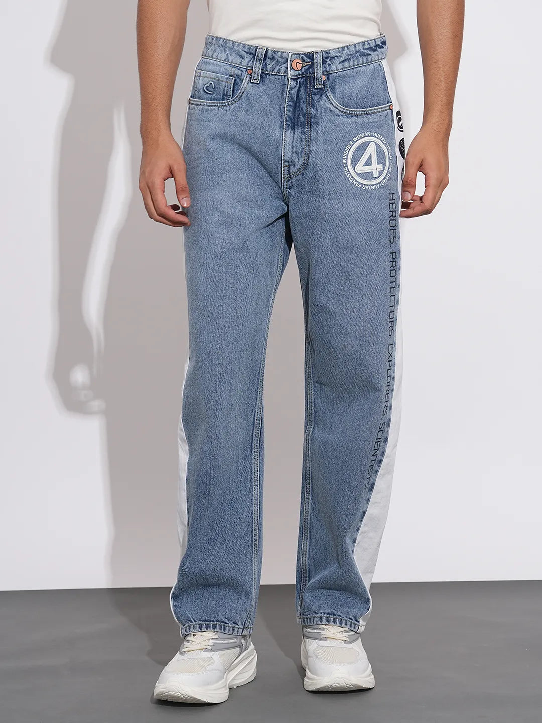 Fantastic Four Mid Rise Blue Jeans With Side Tape By Being Human