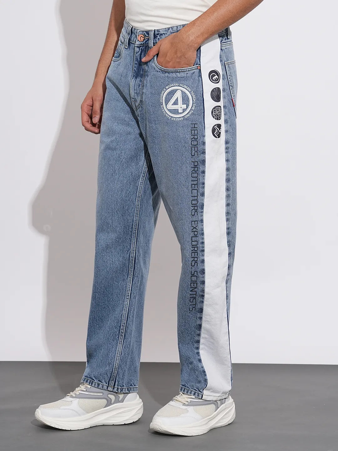 Fantastic Four Mid Rise Blue Jeans With Side Tape By Being Human