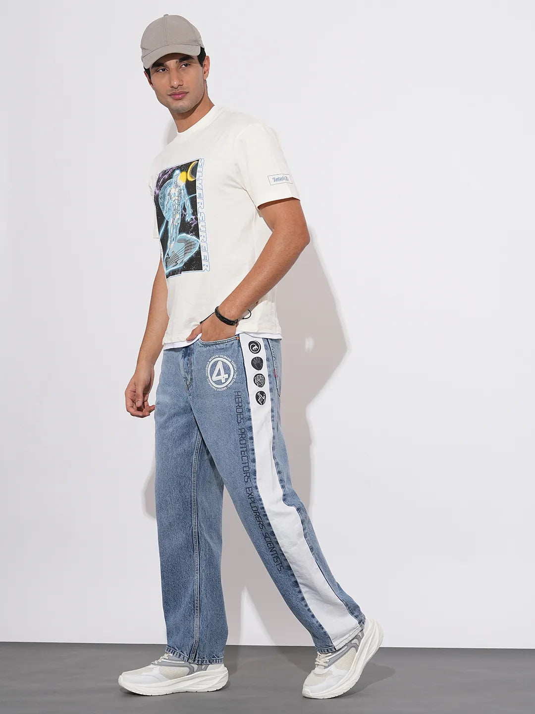 Fantastic Four Mid Rise Blue Jeans With Side Tape By Being Human