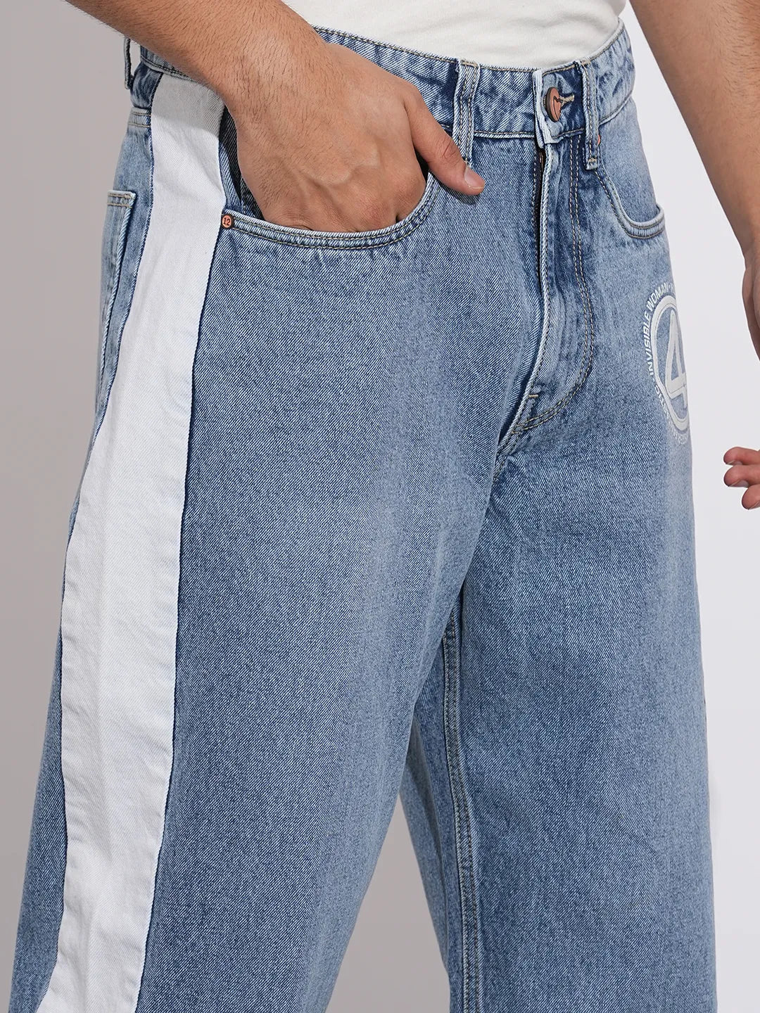 Fantastic Four Mid Rise Blue Jeans With Side Tape By Being Human