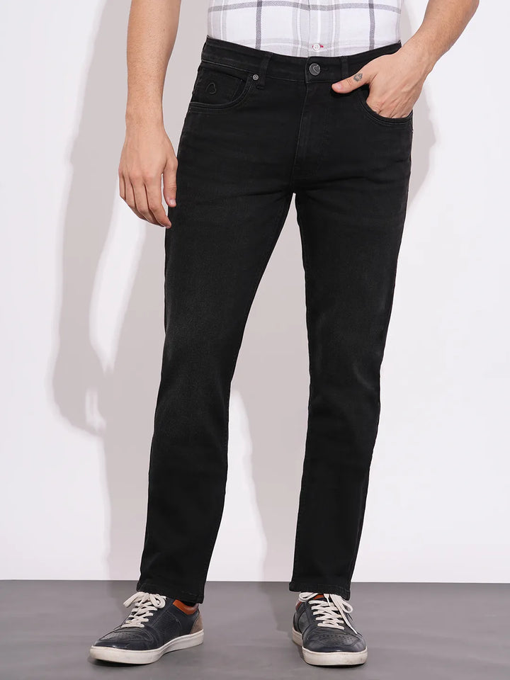 Black Straight Fit Denims For Men By Being Human Clothing
