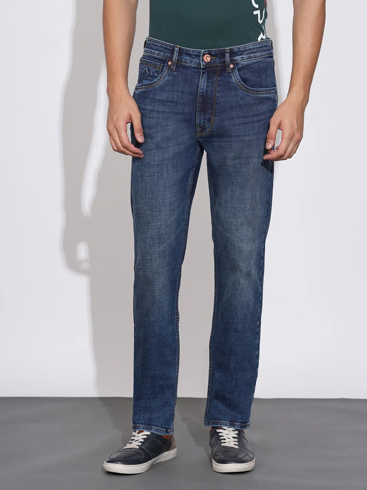 Dark Blue Straight Fit Denims For Men By Being Human Clothing