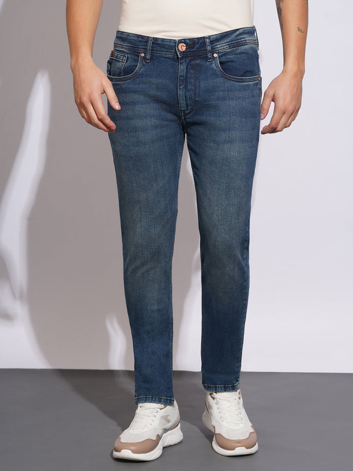 Blue Argon-Cropped Fit Denims for Men