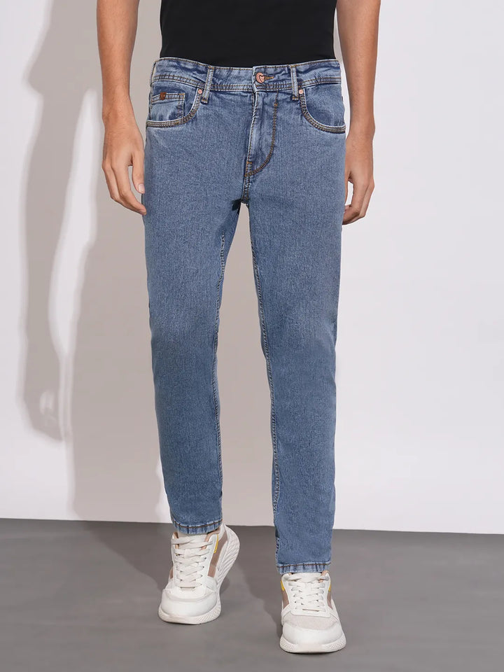 Blue Argon-Cropped Fit Denims for Men by Being Human Clothing