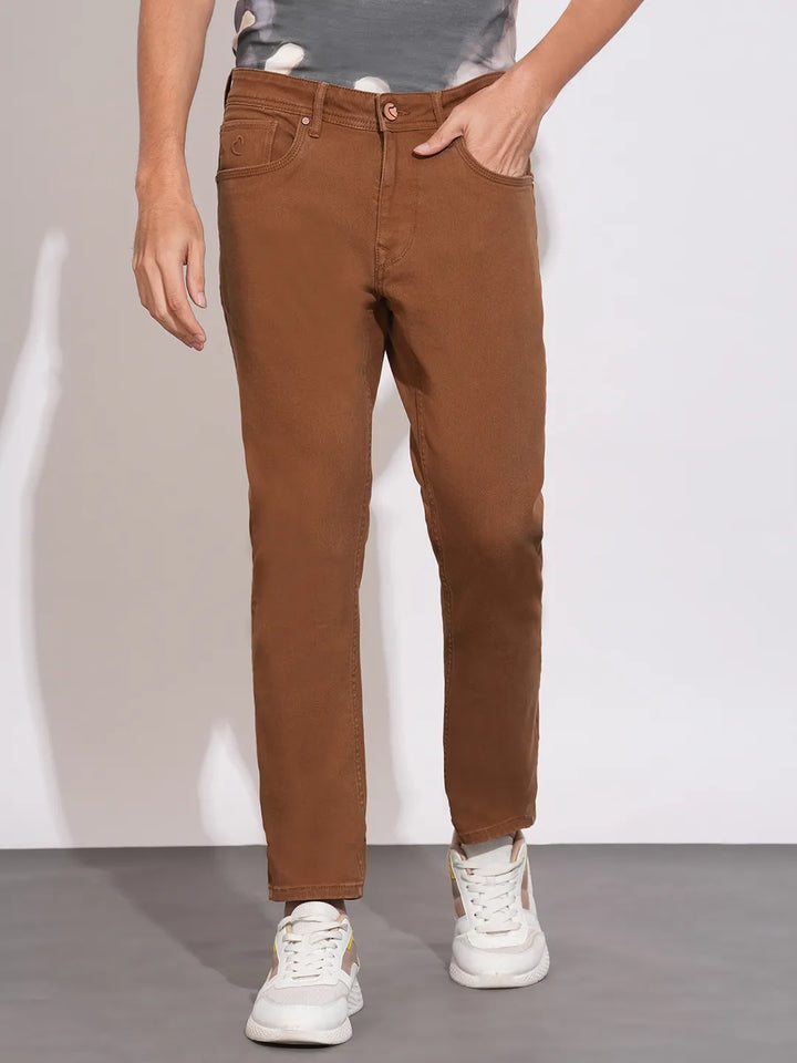 Brown Neon-Slim Fit Denims for Men