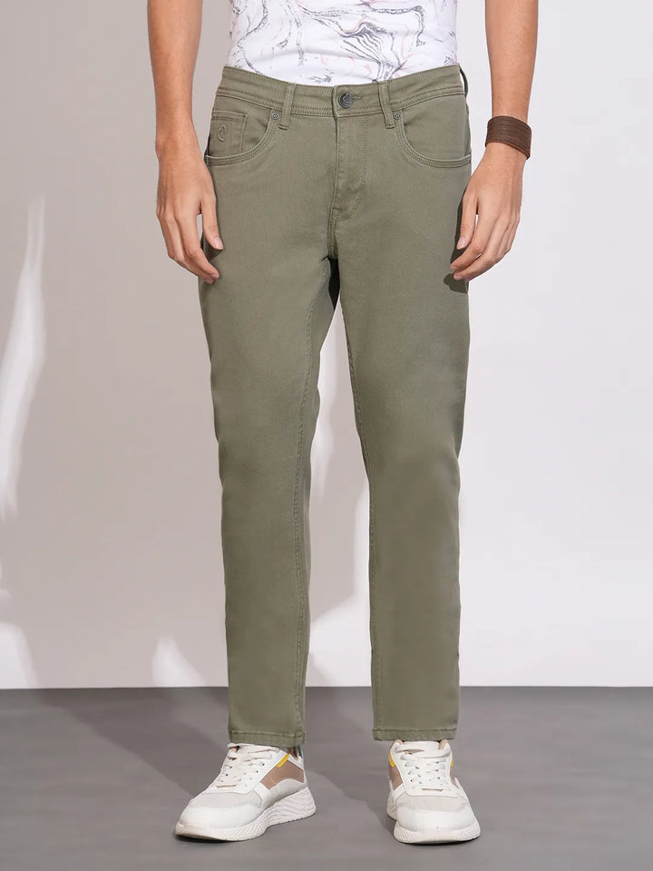 Olive Slim Fit Cotton Blend Men's Denims by Being Human Clothing