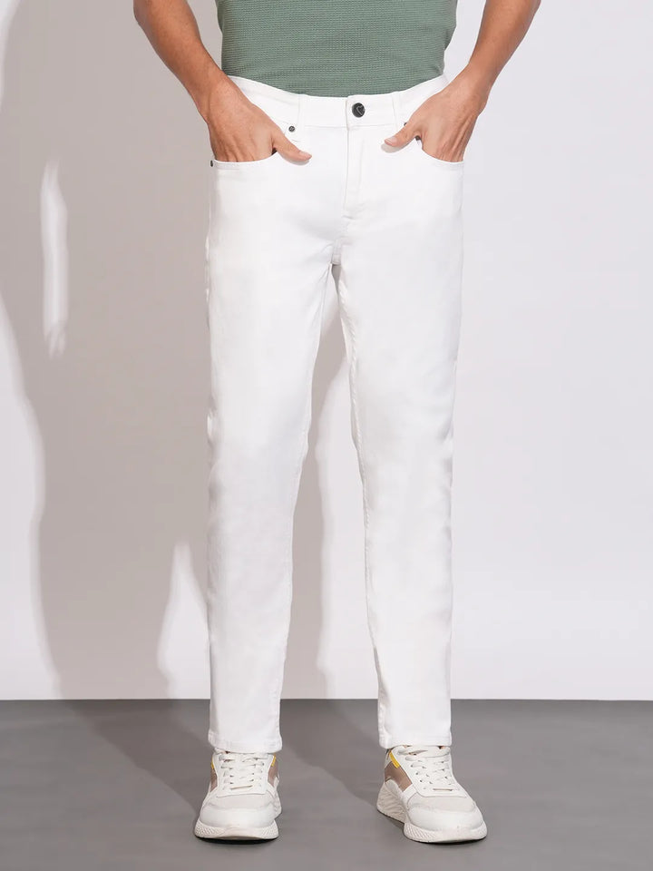 White Neon-Slim Fit Denims for Men by Being Human Clothing