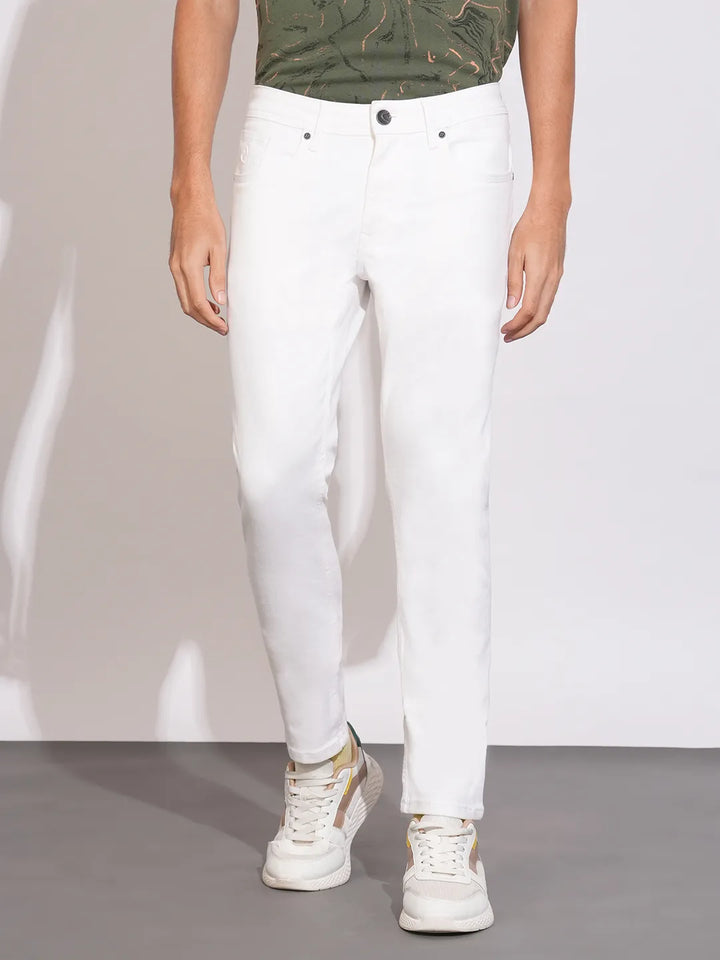 White Helium-Skinny Fit Denims for Men by Being Human Clothing