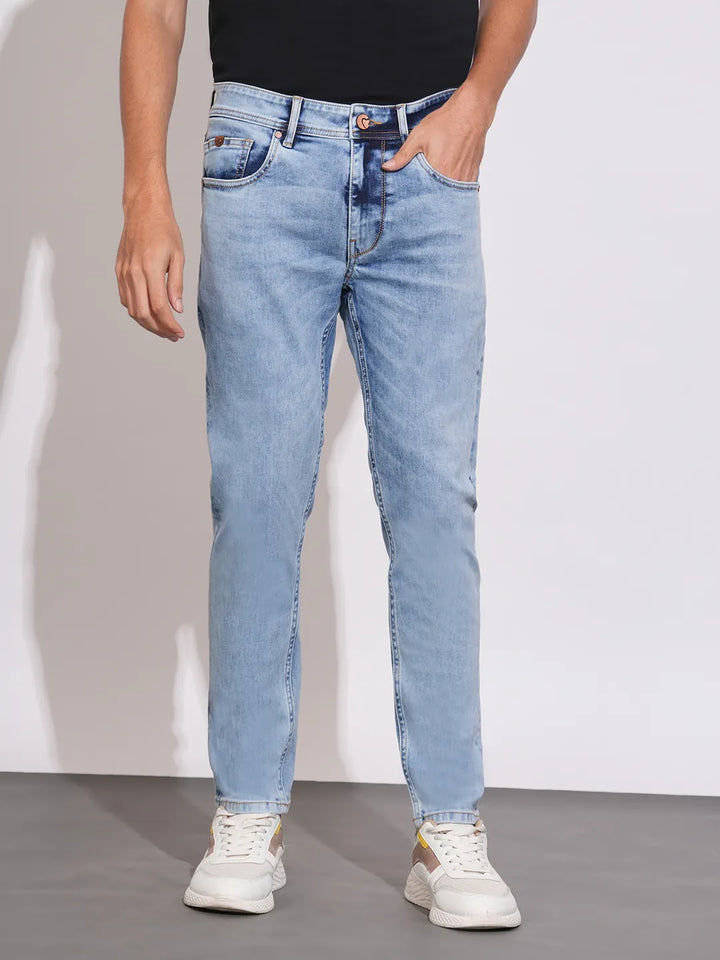 Blue Argon-Cropped Fit Denims for Men by Being Human Clothing