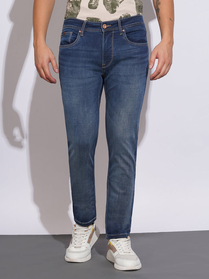 Blue Helium-Skinny Fit Denims for Men by Being Human Clothing