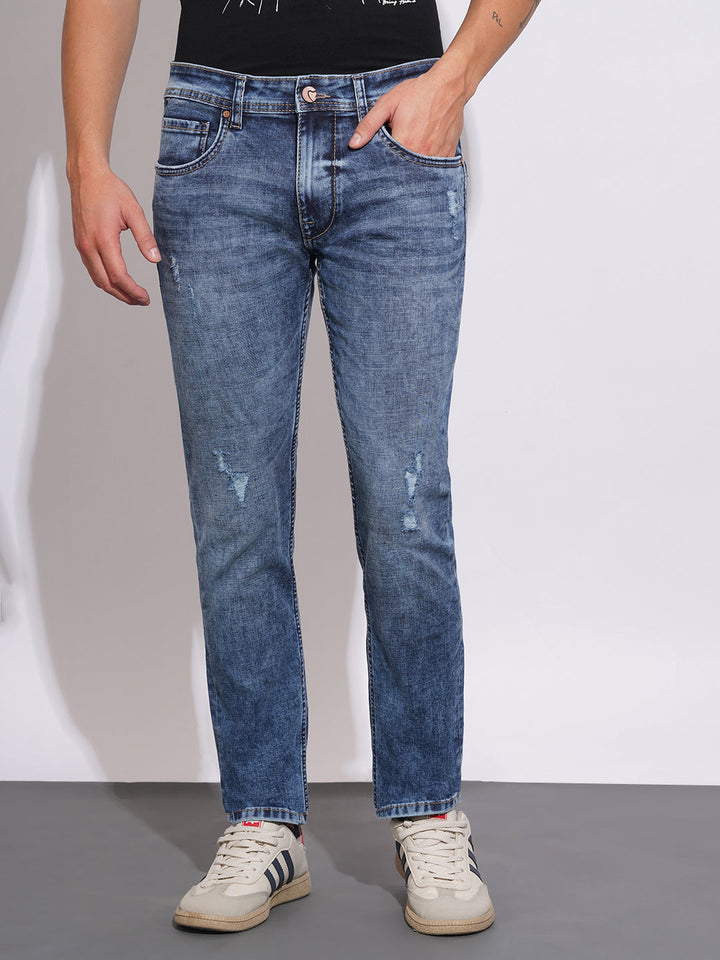 Blue Neon-Slim Fit Denims for Men