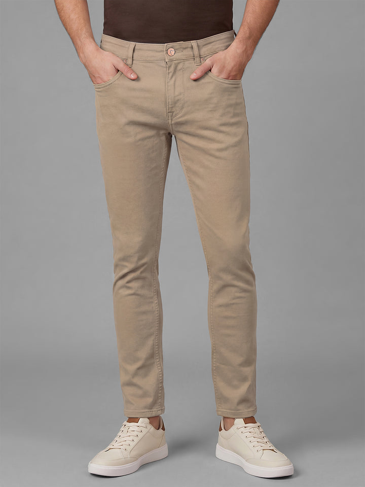 Khaki Cropped Fit Mid Rise Men's Jeans